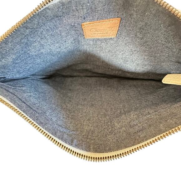 Clare V. Large Flat Black Gray Stripped Fabric & Ivory Leather Clutch - Picture 7 of 7